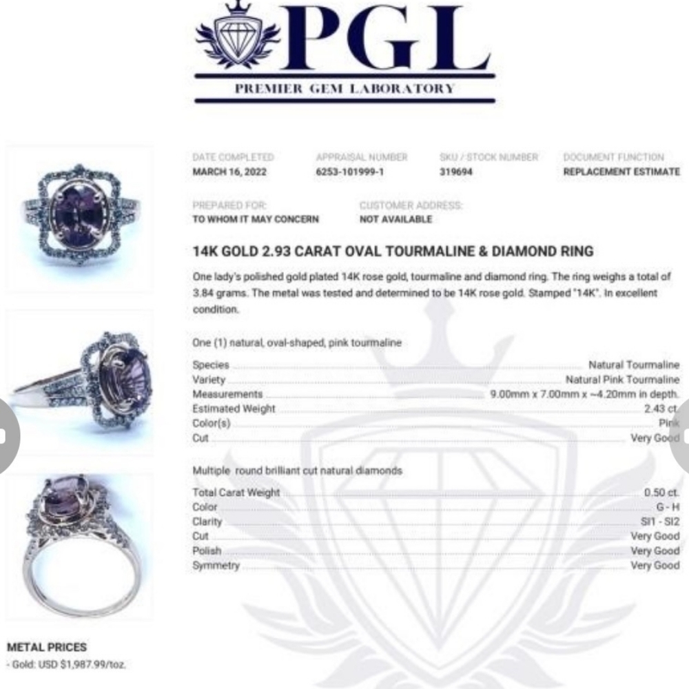 October birthstone!! 14k gold 2.93 carat oval pink tourmaline and diamond ring - Picture 6 of 7